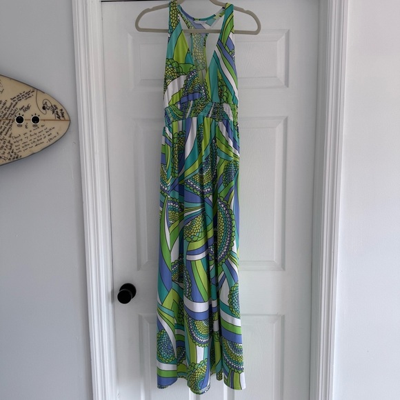 TRINA TURK Vibrant Abstract Print Racerback Maxi Dress Green Blue Small S - Picture 2 of 8